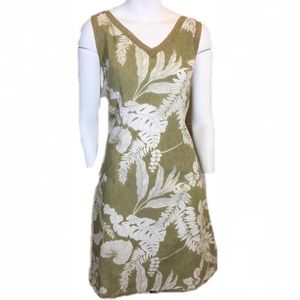 Hawaiian print green & cream dress EUC 💋
